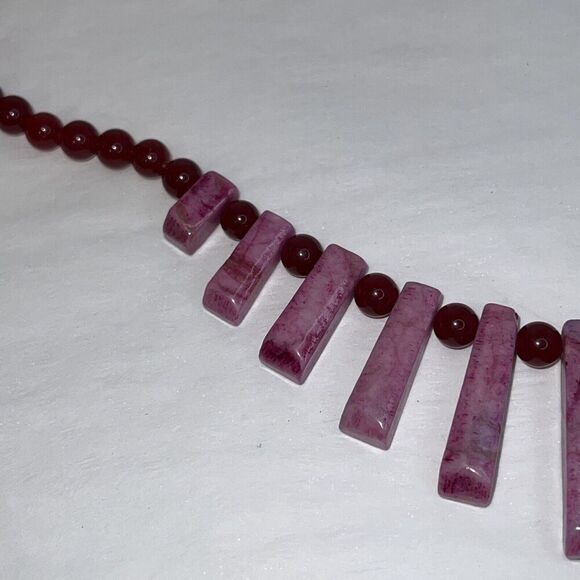 Garnet Bead And Purple Azurite Stone 19” Necklace With 925 Silver Toggle Clasps - Picture 3 of 12